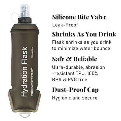 2Pcs 500ml Soft Flask, TPU Collapsible Soft Water Bottle for Hydration Pack, Running Vest, Leak-Proof Folding Water Bottle for Hiking Cycling Climbing Jogging- Grey - color: 500ML Grey