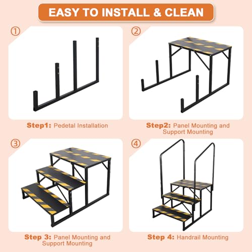 3 Step RV Stairs, Hot Tub Steps, Outdoor Spa Step Ladder with Double Handrail,Portable Economy 5th Wheel Stair for Travel Trailer, Motor Home, Camper and Porch with Non-Skid Tapes - size: RV Stairs - 3 Step with Double Handrail