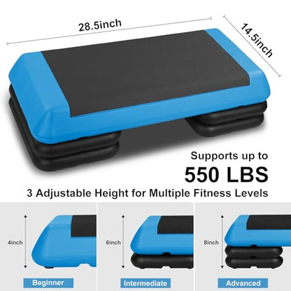 Adjustable Aerobic Stepper Workout Step with 4 Risers Fitness & Exercise Platform Trainer