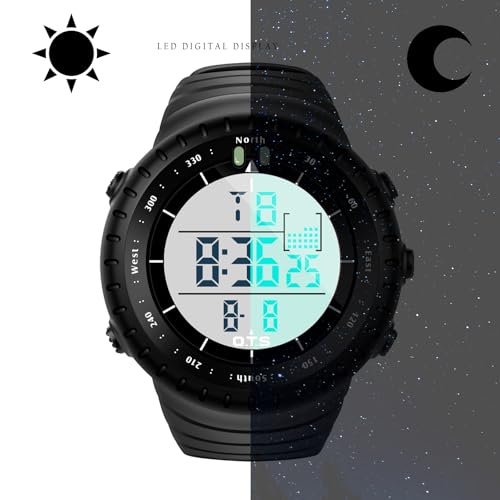 PALADA Men's Digital Sports Watch Waterproof Tactical Watch with LED Backlight Watches for Men - color: Dright Black