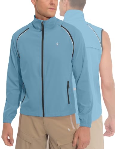 Little Donkey Andy Mens Packable Cycling Jacket Removable Sleeves & Hood - color: Blue, size: XX-Large