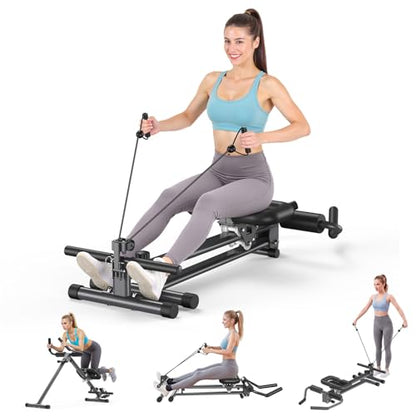 Ab Machine and Rowing Machine, 4 in 1 Rowing Machines for Home with 2 Adjustable Inclined Angles, Quiet & Foldable Rower Machine,Row Machine for Home