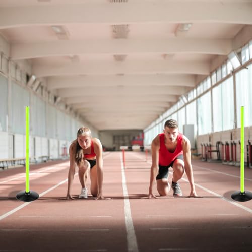 Fluorescent Green Soccer Agility Poles Set Detachable Sports Trainning Speed Pole Slalom Poles with Rubber Base Sport Traning Equipment - color: 3.3 FT, style: Pack of 6