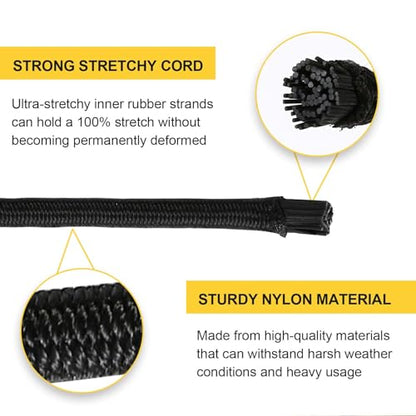 Strong and Durable Bungee Cord Roll - 1/8" x 100ft Elastic Cord, Kayak Stretch String Rope, Bungee Shock Cords for Repairing Tent Poles, DIY, Tie Downs, Black - size: 1/8" x 100ft