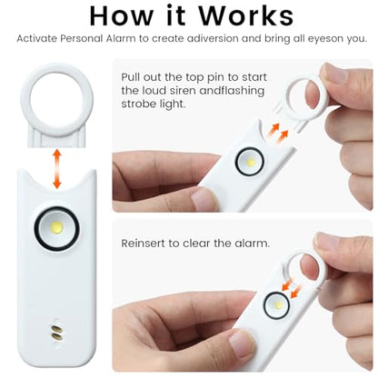 TIPSEAN Personal Safety Alarm - 135dB Ultra Loud Siren with LED Strobe Light, USB-C Rechargeable, Compact Keychain Alarm for Women/Men, Emergency Flashlight & Vibration Alert(White) - color: White