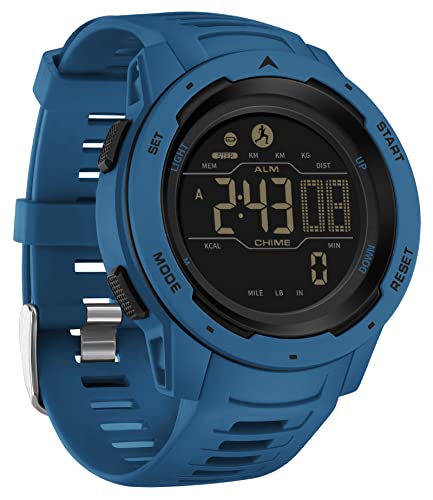 findtime Men's Digital Watch Waterproof Pedometer Watches Sport Watch Step Counter Calorie Military Watch with Stopwatch Alarm LED Backlight Countdown - color: blue