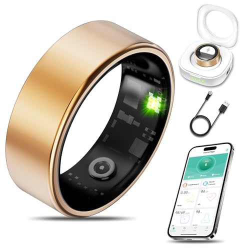 Smart Health Ring Fitness Tracker for Men Women, Sleep, Stress & Activity Monitoring, IP68 Waterproof, Long Lasting Battery, No Subscription Fees, Warm Gold 14