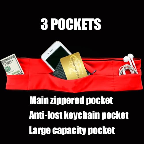 AnsrJ Slim Running Belt,Pockets with Zippers,Waist Pack for Phone Holder. - color: Blue, size: Medium