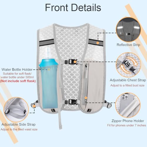 Lightweight Running Hydration Vest Backpack, 5L Grey