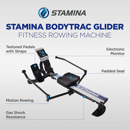 Stamina Hydraulic Rowing Machine, BodyTrac Glider with Cylinder Resistance, 250 Lbs - Home and Gym Exercise Equipment - Ideal for Fitness Training and Body Workout - style: Glider 1052