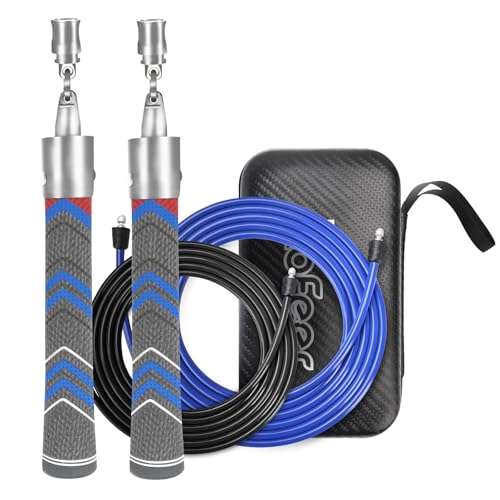 Weighted Jump Rope, Professional Heavy Jump Rope with Detachable Handles, 360° Ball Bearing Rotation, 2 Interchangeable Ropes, Non-Slip Grip Handles and Carry Bag for Fitness, Boxing, MMA, Cardio Workout