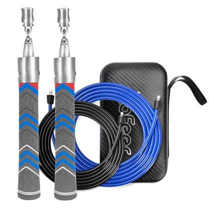 Weighted Jump Rope, Professional Heavy Jump Rope with Detachable Handles, 360° Ball Bearing Rotation, 2 Interchangeable Ropes, Non-Slip Grip Handles and Carry Bag for Fitness, Boxing, MMA, Cardio Workout