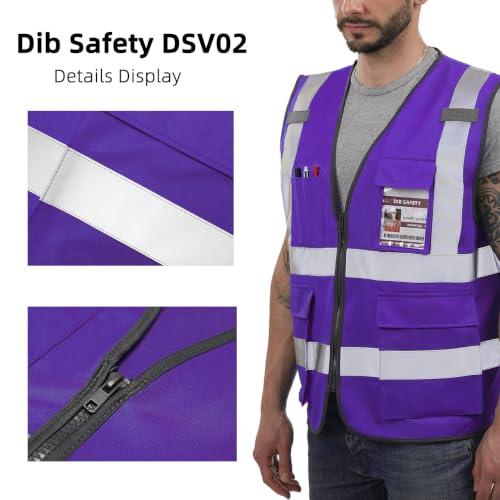 Dib Safety Hi Vis Reflective Safety Vest for Men Women with Pockets Zipper - color: Purple, size: X-Large