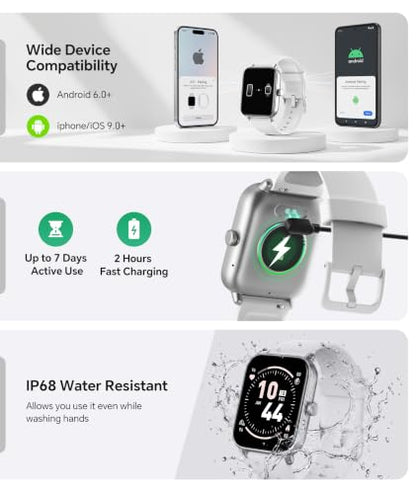 Smart Watch for Women/Men, Bluetooth Calling, Alexa built-in, iOS Android - color: White