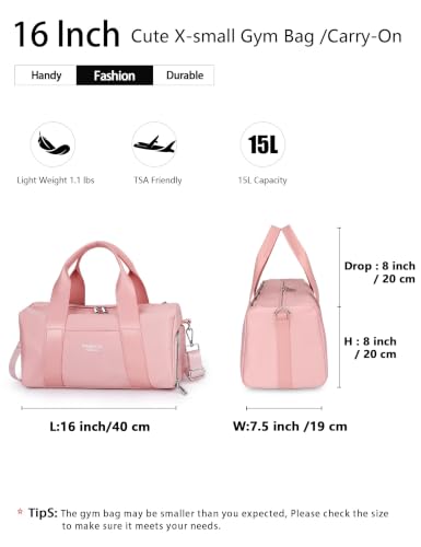 16" Gym Bag for Women,with Shoes Compartment and Waterproof Pocket(Pink) - color: Pink, size: 16" Small Size