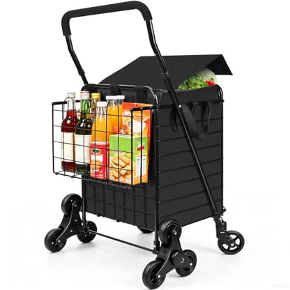 Kiffler Stair Climber Grocery Shopping Cart with Waterproof Line - color: Black+bag