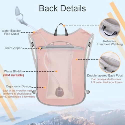 Running Vest Hydration Backpack for Men Women, Lightweight Breathable Hydration Packs, Adjustable Chest Straps Daypack, Reflective Water Running Vest for Marathon, Trail, Hiking, Cycling - color: Pink