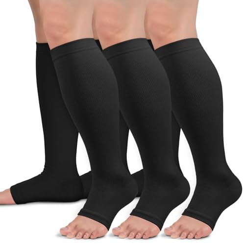 Sooverki Copper Compression Socks for Women & Men Open Toe 15-20mmHg is Best Support for Circulation Recovery All Day Wear - color: 02 Black, size: 3X-Large