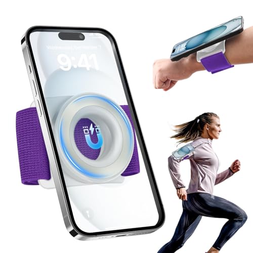 Running Phone Holder for iPhone [360° Rotatable & Upgrade Anti-Drop] Magnetic Wrist Phone Holder, Magsafe Armband Compatible with iPhone 16 Pro and Android - Purple - color: Purple