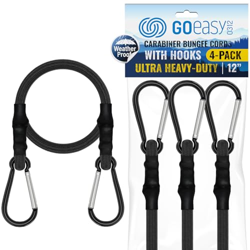 GOEASY0312 Bungee Cords with Hooks Heavy Duty 12" Carabiner, 4PCS Black - color: Black, size: 12" 4pcs