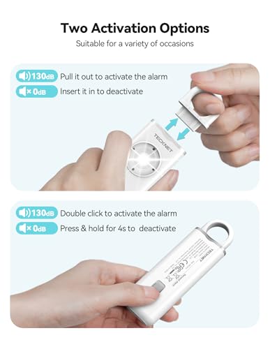 TECKNET Rechargeable Personal Safety Alarm for Women, 130dB Self Defense Keychain Alarm with SOS Strobe Light, Low Battery Notice, Loud Siren Safety Keychain for Girls Kids Elderly - White - color: 1 White