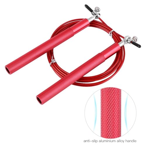 Aluminum Alloy Jump Rope with Ball Bearings – Skipping Rope for Speed Training, Non-Slip Grip and Adjustable PVC Cable - color: Red