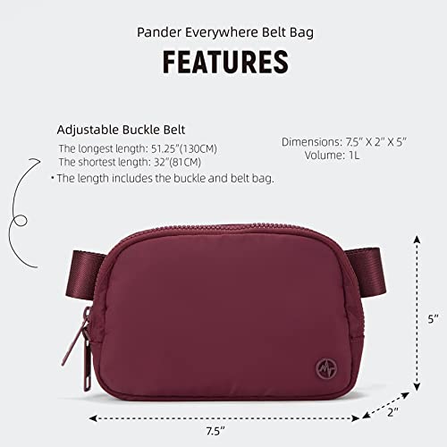 Pander Nylon Fanny Pack for Women, Two-Way Zipper Crossbody Bag - color: Red Merlot