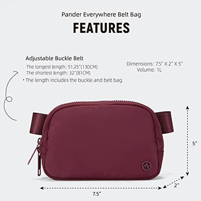 Pander Nylon Fanny Pack for Women, Two-Way Zipper Crossbody Bag - color: Red Merlot