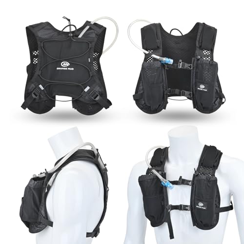Orange Mud Gear Vest – Lightweight Hydration Pack for Running, Cycling, Triathlon – Holds 1L (35oz), Fits Large Phones, Soft Flasks, Trekking Poles – Breathable & Secure Fit - style: Black V4