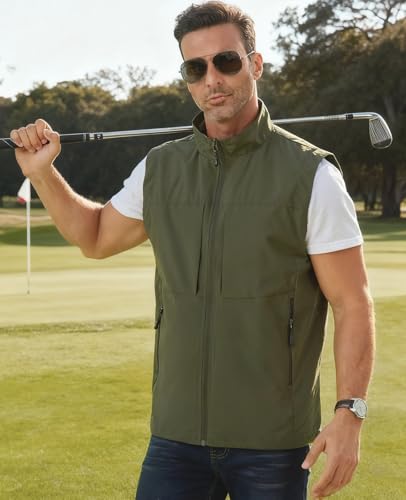 Men's Lightweight Outerwear Vest Softshell Sleeveless Jacket - color: Green, size: Medium