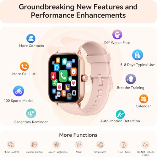 Smart Watch for Women Android & iPhone, Alexa Built-in, IP68 Waterproof Activity Fitness Tracker with Bluetooth Call (Answer/Make), 1.8" Smartwatch with Heart Rate/SpO2/Sleep Monitor, 100+ Sports Mode - color: Pink