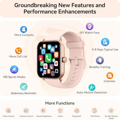 Smart Watch for Women Android & iPhone, Alexa Built-in, IP68 Waterproof Activity Fitness Tracker with Bluetooth Call (Answer/Make), 1.8" Smartwatch with Heart Rate/SpO2/Sleep Monitor, 100+ Sports Mode - color: Pink