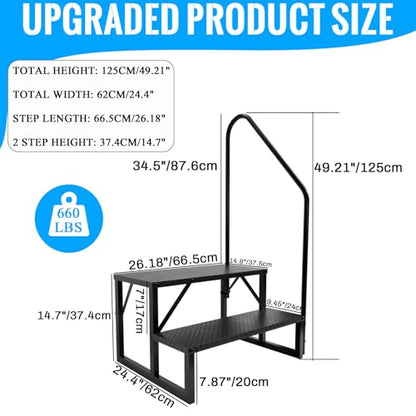 2 Step RV Stairs with Handrail, 660LBS Heavy Duty Anti-Slip Metal RV Steps, Detachable Outdoor Stairs for 5th Wheel/Hot Tub/Mobile Home/Pool - size: 2 Step