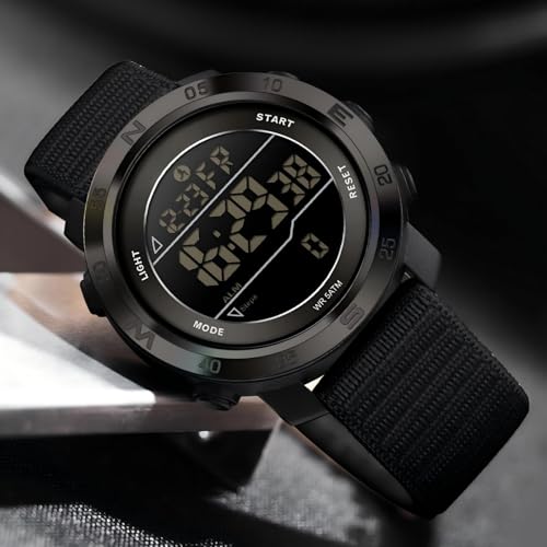 findtime Step Counter Watch No Phone Needed Pedometer for Walking Mens Women's Digital Watches with Calories Distance Alarm Countdown Timer Nylon Strap Black