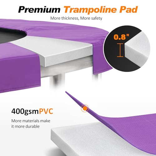 Exacme Round Trampoline Spring Cover, 0.8 in Thick Replacement Safety Pad - color: Purple, size: 13 Foot