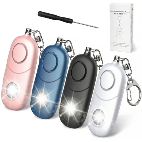 Personal Alarm for Women Keychain Alarm: Qoosea 135dB Emergency Keychain Siren with Strobe Light Loud Siren for Women Kids Students Seniors Emergency Self-Defense for Night Sports - color: Smoky blue + Black + Pink + White