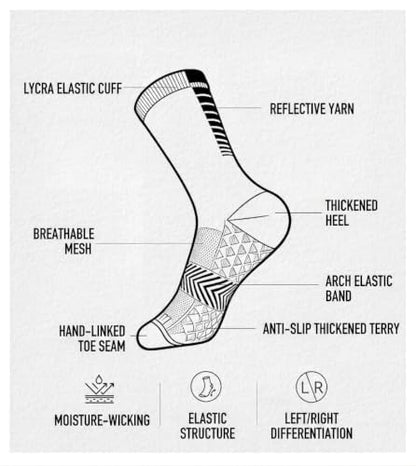 we fleece Running Socks Womens Compression Socks for Women Hiking Socks With Reflective Yarn Breathable Mesh Crew - color: Black White Purple