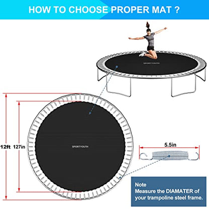 SPORTYOUTH Trampoline Replacement Mat Fits 12ft/14ft/15ft Round Trampoline - size: 12ft | 72Rings | Fits 5.5" Springs