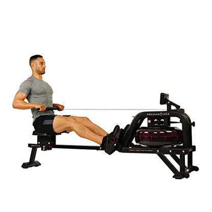 Sunny Health & Fitness Premium Water Rower w/Intensive Dynamic Real-Time Resistance, 300 LB Capacity Flip-able Rowing Machine for Home Training, Optional Free SunnyFit App Connection - color: Matte Black