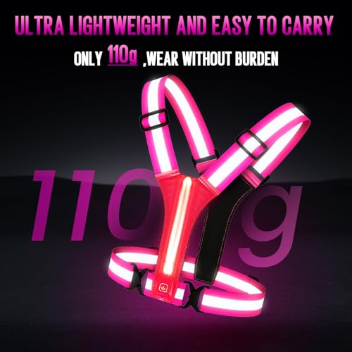 LED Reflective Running Vest Gear, High Visibility Reflective Running Gear, Light Up Running Vest Rechargeable Running Lights for Night Walking Running Cycling