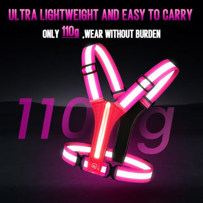 LED Reflective Running Vest Gear, High Visibility Reflective Running Gear, Light Up Running Vest Rechargeable Running Lights for Night Walking Running Cycling