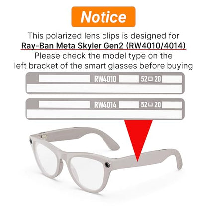 HIBLOKS Polarized Clip for RayBan Meta Skyler Gen 1/2 (RW4010/RW4014 52-20) - size: Grey Frame - Silver+Brown