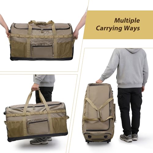 REDCAMP 85L/120L/140L Foldable Duffle Bag with Wheels, Large Travel Duffel Bag - color: Khaki