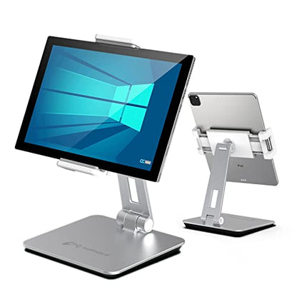Tablet Stand Holder, Heavy Aluminum Alloy Multi-Angle Foldable iPad Holder Stand for 4.7''- 13'' Screen Surface Pro Series, iPad Series, Pro, Mini, Air, Samsung Galaxy Tabs and More (Silver) - color: Sliver