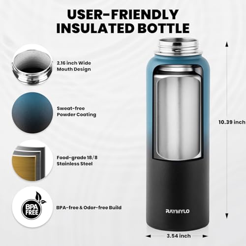RAYMYLO Insulated Water Bottle 40 oz, Triple Wall Vacuum Stainless Steel - color: Indigo/Black, size: 40 Ounces