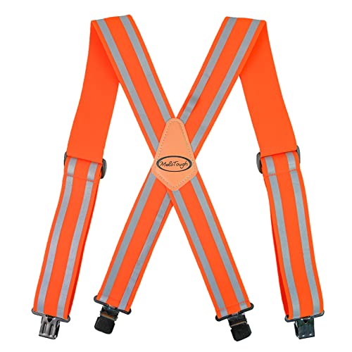 MELOTOUGH Reflective Safety Suspenders|Work Suspenders with Hi Viz Reflective Strip Hold Up Tool Belt Suspenders - color: Hi Viz Orange