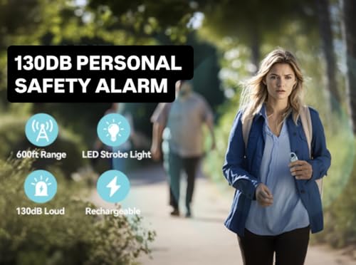 Fasinating Personal Safety Alarm Keychain, 130dB Siren with SOS Strobe Light, USB Rechargeable, Low Battery Alert, 2 Activation Modes Designed for: Women, Elders, Children, & Much More. (Blue)