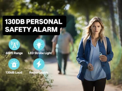 Fasinating Personal Safety Alarm Keychain, 130dB Siren with SOS Strobe Light, USB Rechargeable, Low Battery Alert, 2 Activation Modes Designed for: Women, Elders, Children, & Much More. (Blue)