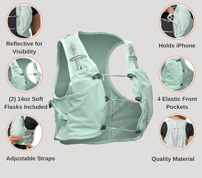 Nathan Women's Hydration Vest - Lightweight Mesh, Breathable, 2x14oz Flasks, 2L Bladder, Reflective Vest, Pinnacle Breeze - size: Large-X-Large, style: Surf Spray