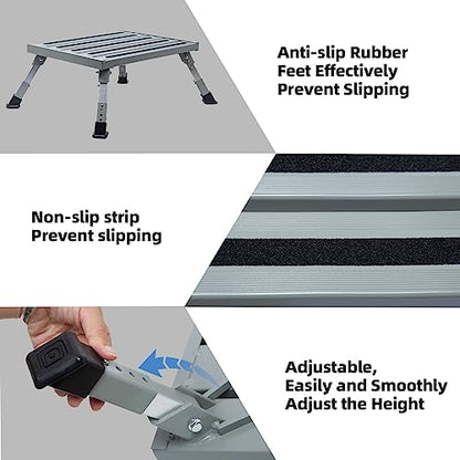 Homeon Wheels Large RV Step Stool, Adjustable Aluminum Folding Platform, Sliver - color: Silver